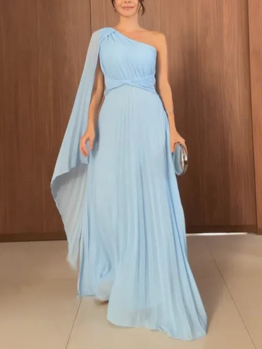Elegant Flowing Pleated Off-the-Shoulder Maxi Dress