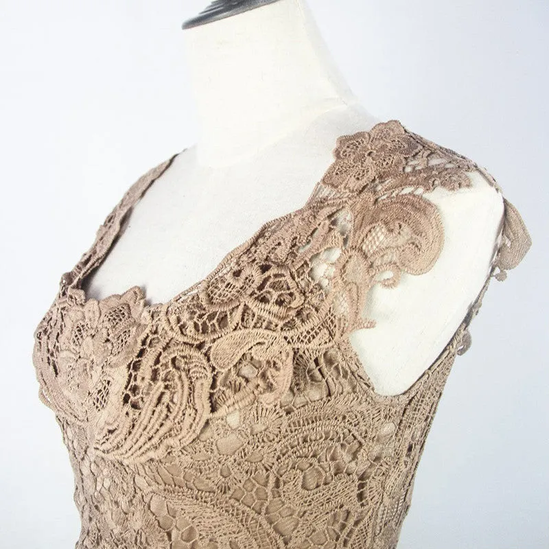 Elegant Lace Patchwork Solid Sleeveless A-Line Fashion Dress Slim Party Dresses Vestido De Festa