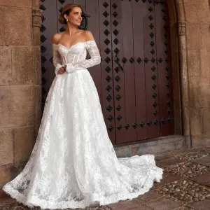 Elegant Princess Wedding Dresses A-Line Sweetheart Long Sleeve Wedding Gown Boho Bridal Prom Dress bestidos de novia