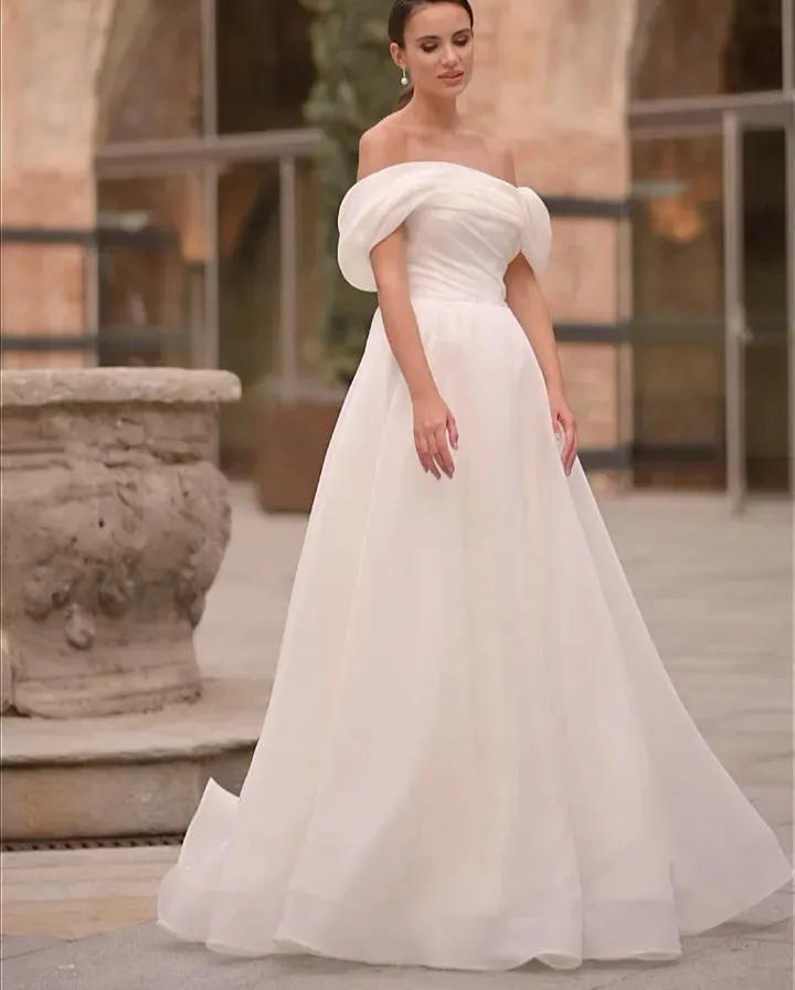 Elegant Wedding Dresses Off The Shoulder A-Line Pleated Women Bridal Gowns Princess Bride Dress Robe De Mariée Vestidos