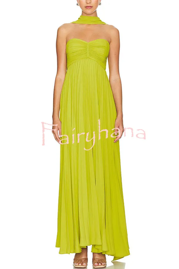 Exquisite Princess Pleated Off Shoulder with Scarf Party Maxi Dress