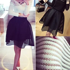 fashion skirt womens striped hollow-out fluffy skirt swing skirt ladies Black/White Ball Gown