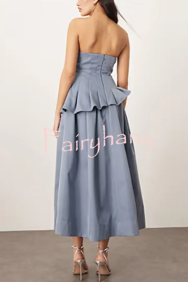 Fashionable Chic Off Shoulder Structured Pleat Corset A-line Midi Dress
