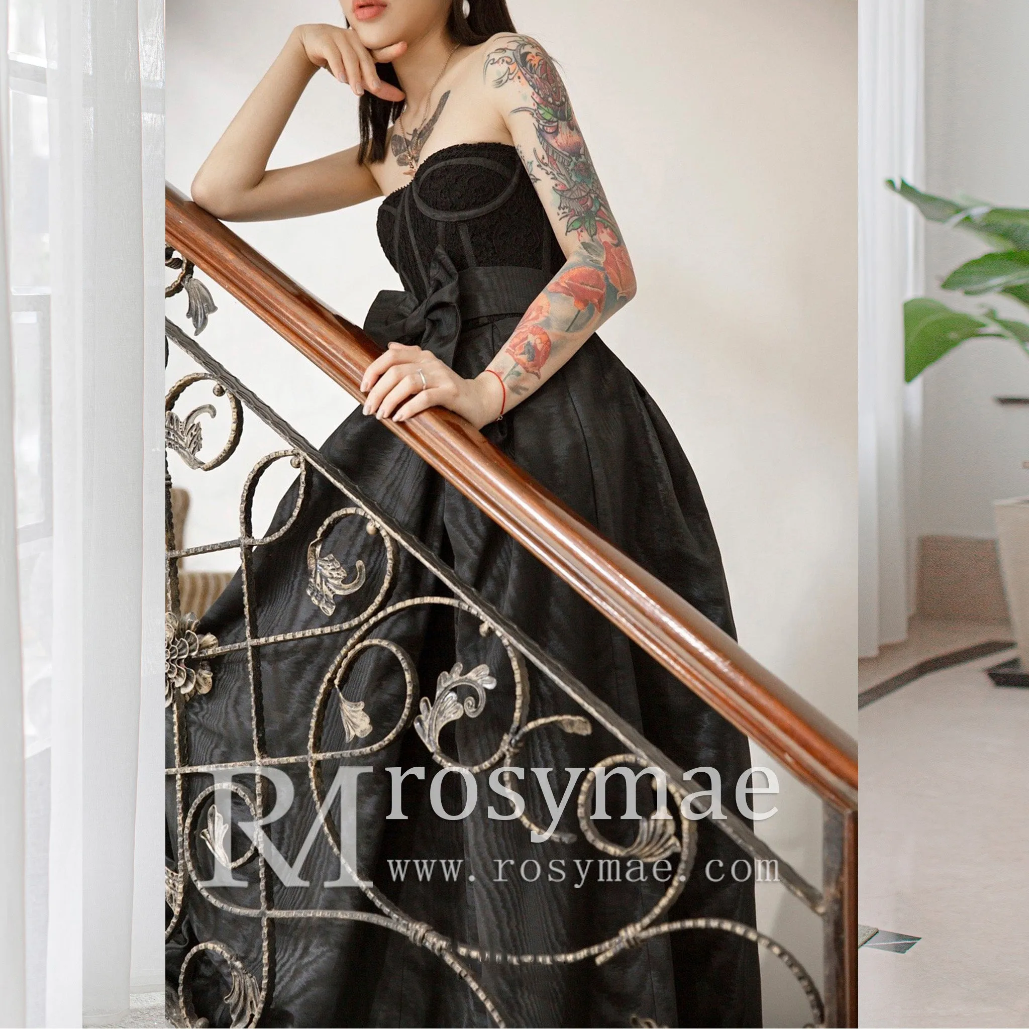 Floor Length Strapless Black Wedding Dresses Formal Gowns