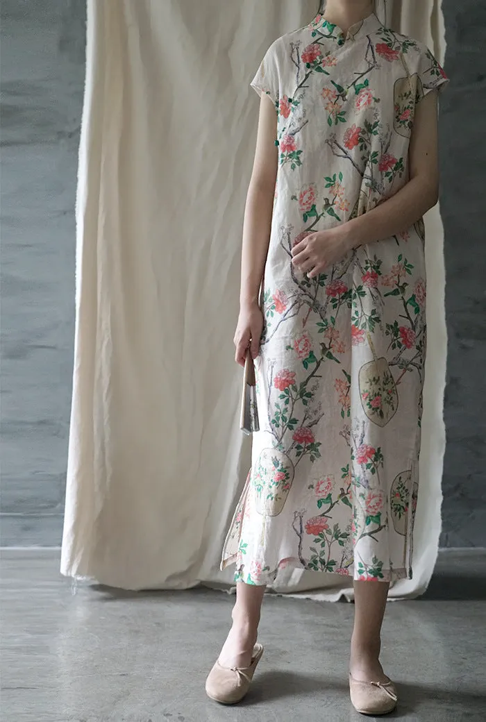 Floral Fan Cheongsam Qipao Dress