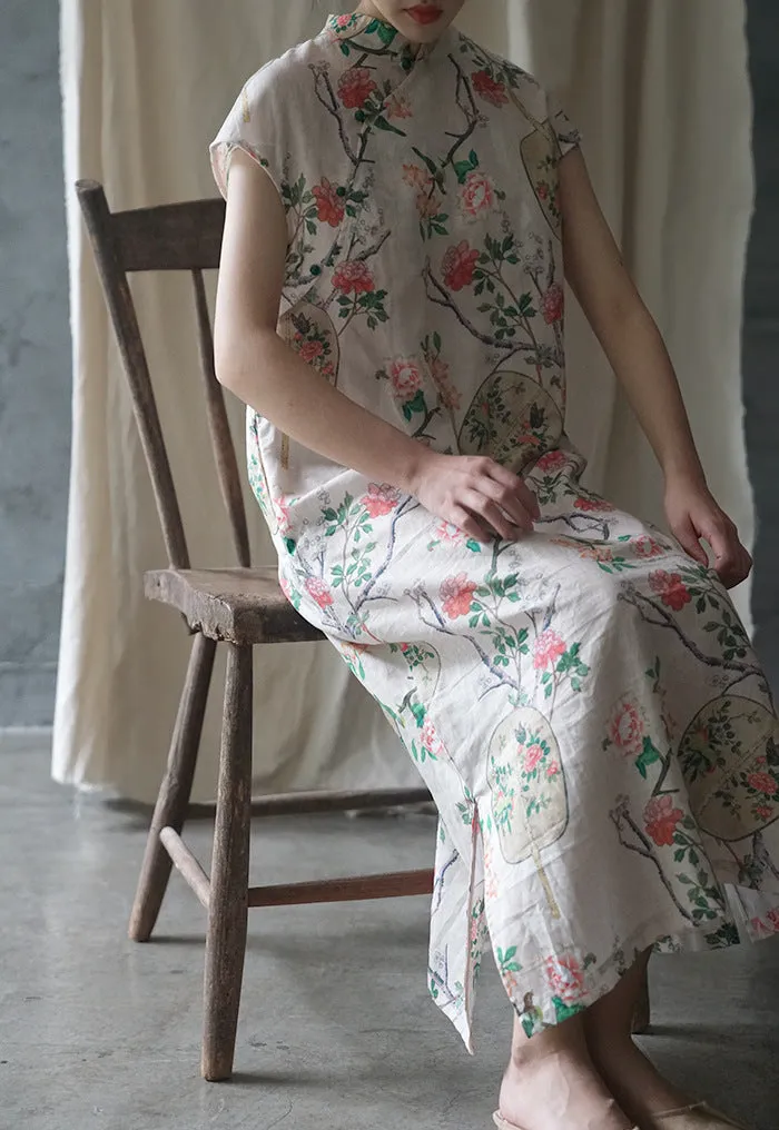 Floral Fan Cheongsam Qipao Dress