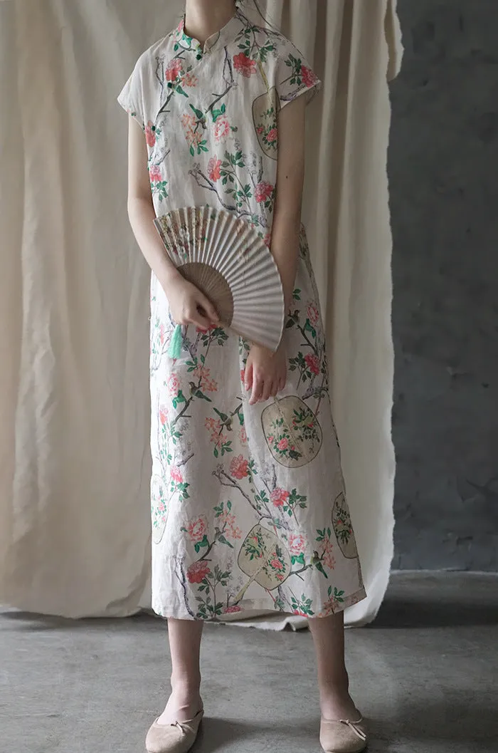 Floral Fan Cheongsam Qipao Dress