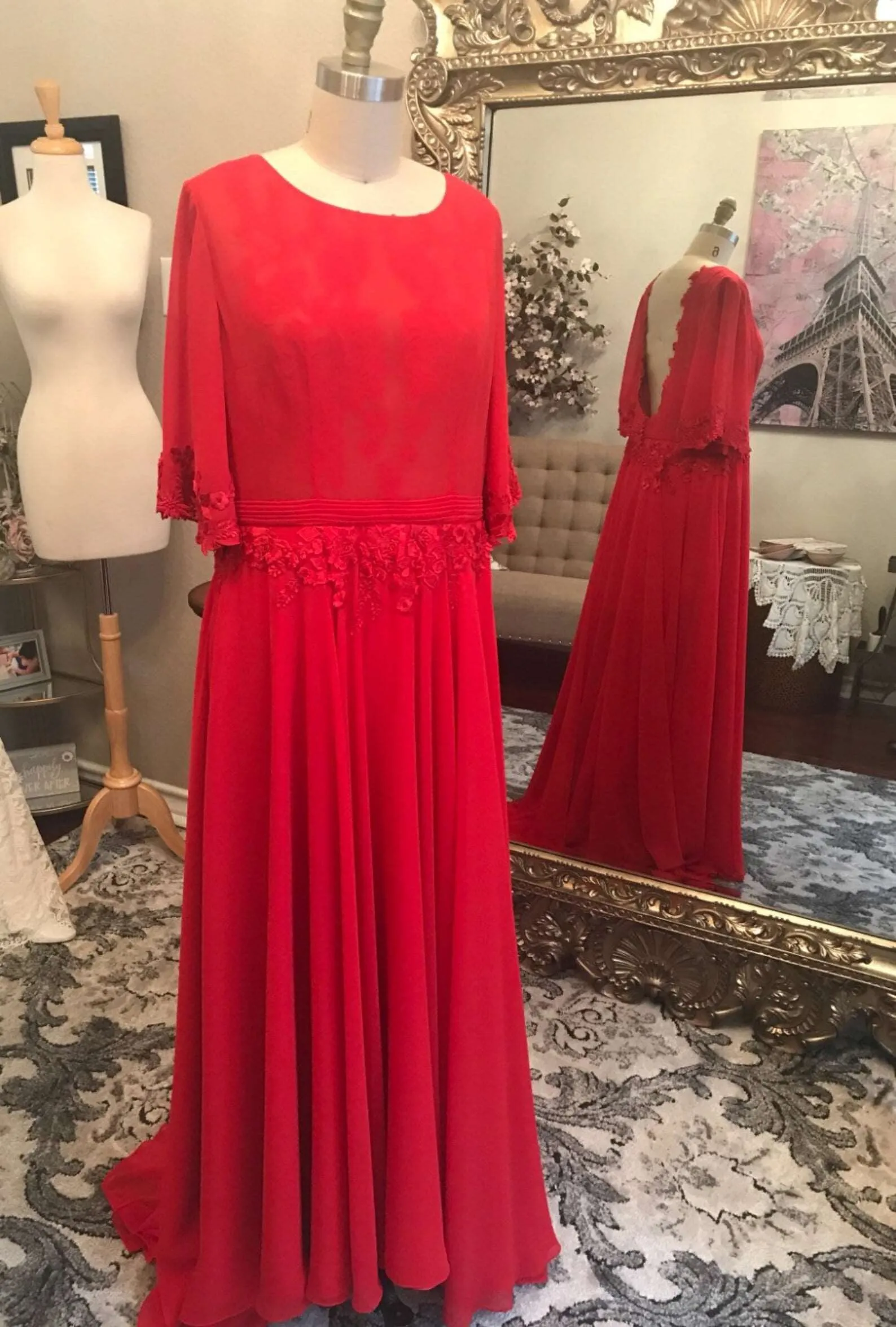 Floral Lace Chiffon Relaxed A-line Wedding Dress Alana