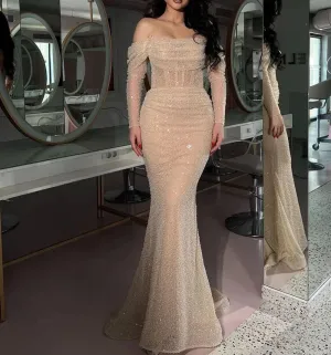 Glitter Elegant Mermaid Wedding Dresses Shiny Sleeves Corset Bodycon Bohemia Bridal Gowns Plus Size Wedding Gown
