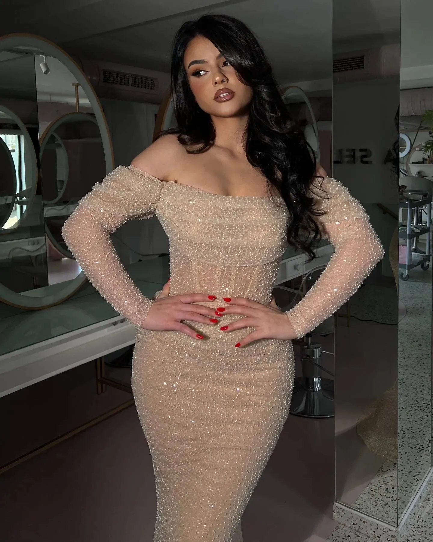 Glitter Elegant Mermaid Wedding Dresses Shiny Sleeves Corset Bodycon Bohemia Bridal Gowns Plus Size Wedding Gown