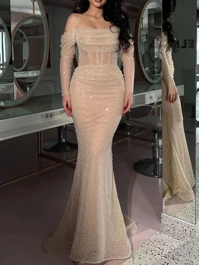 Glitter Elegant Mermaid Wedding Dresses Shiny Sleeves Corset Bodycon Bohemia Bridal Gowns Plus Size Wedding Gown