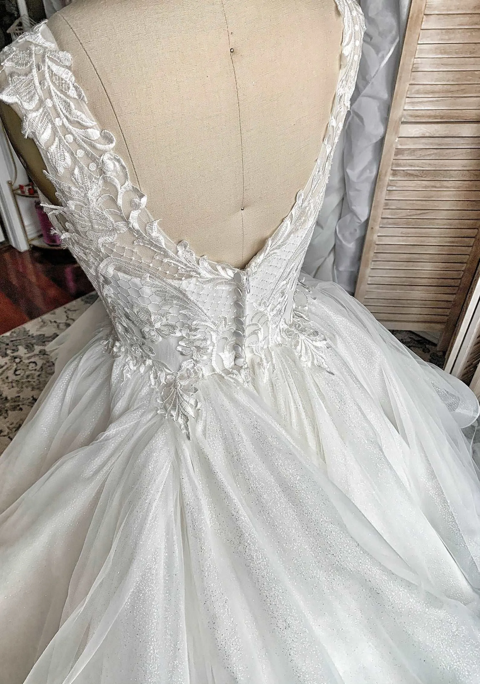 Glitter Tulle Tiered Full A-Line Wedding Dress | Claire