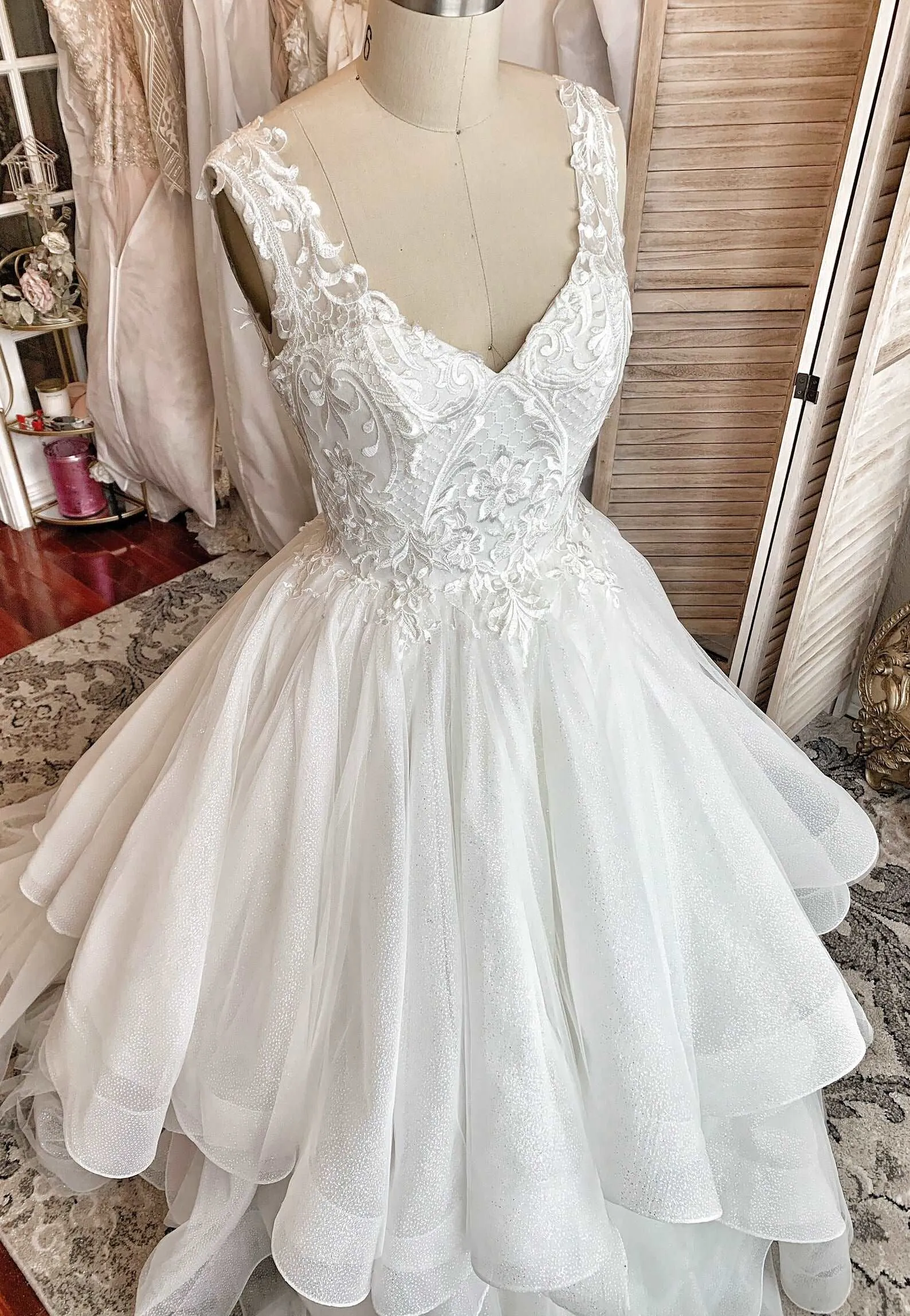 Glitter Tulle Tiered Full A-Line Wedding Dress | Claire