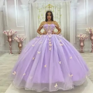 Glittering Lilac Butterfly Quinceanera Dresses With Bow Off-Shoulder Vestidos De 15 Anos Party Prom Princess Dress