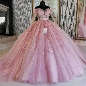 Glittering Pink Quinceanera Dresses Beading Lace Birthday Formal Evening Party Prom Vestidos De 15 Anos Ball Gown
