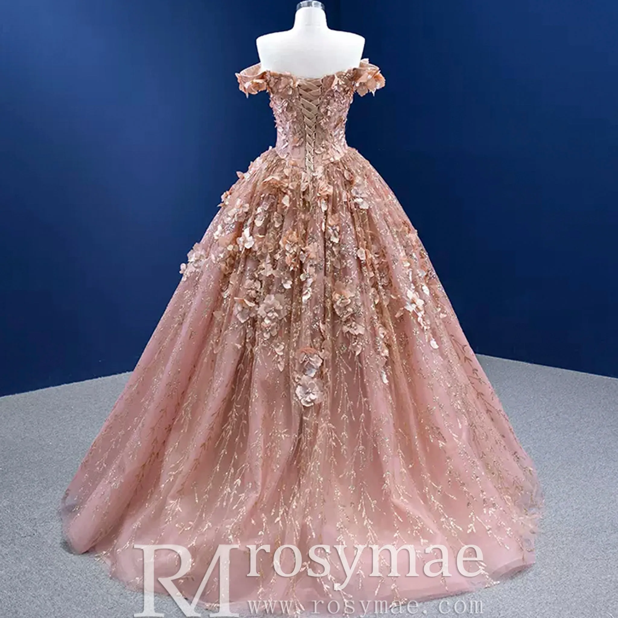 Gorgeous Pink Wedding Dress Ball Gown with Off-The-Shoulder