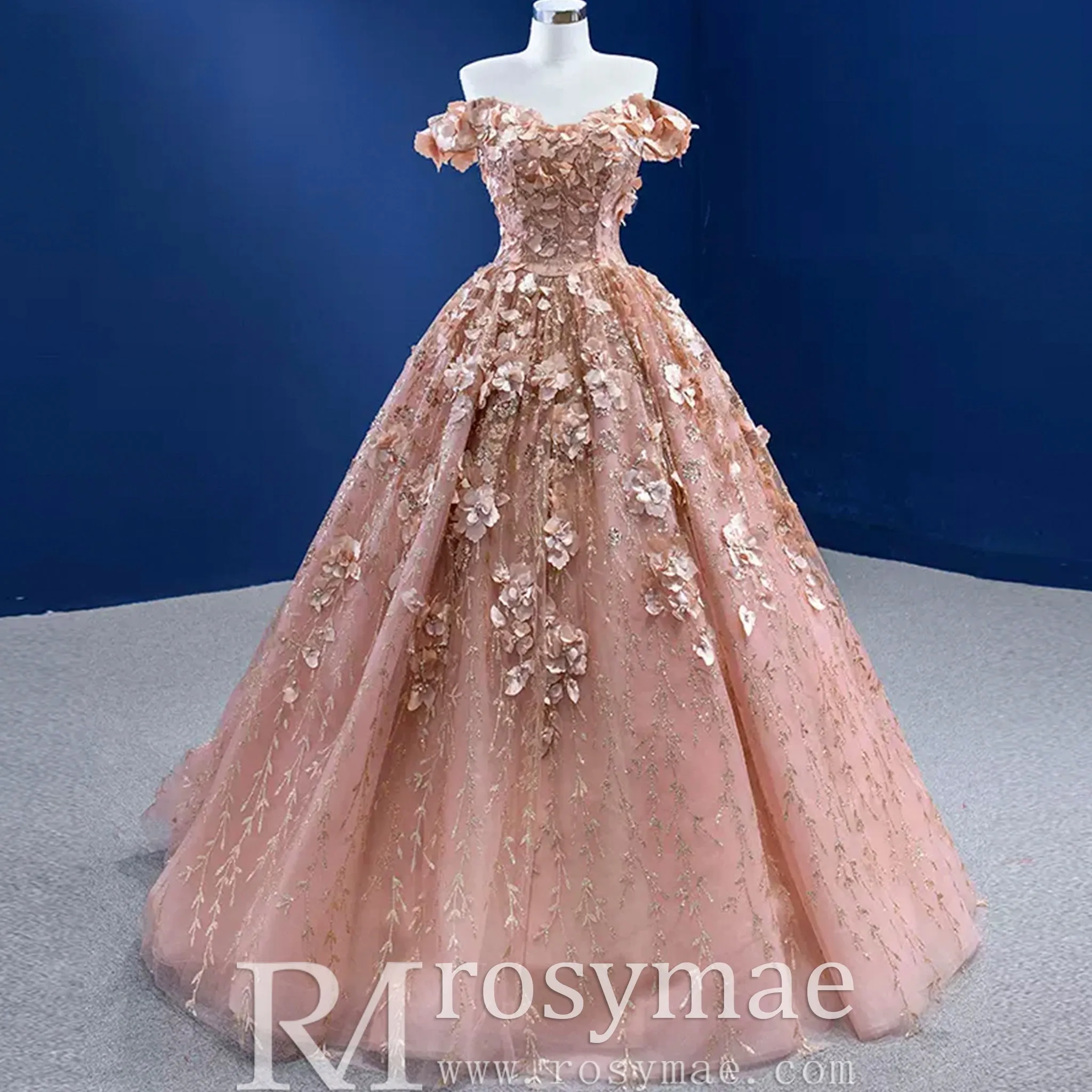 Gorgeous Pink Wedding Dress Ball Gown with Off-The-Shoulder