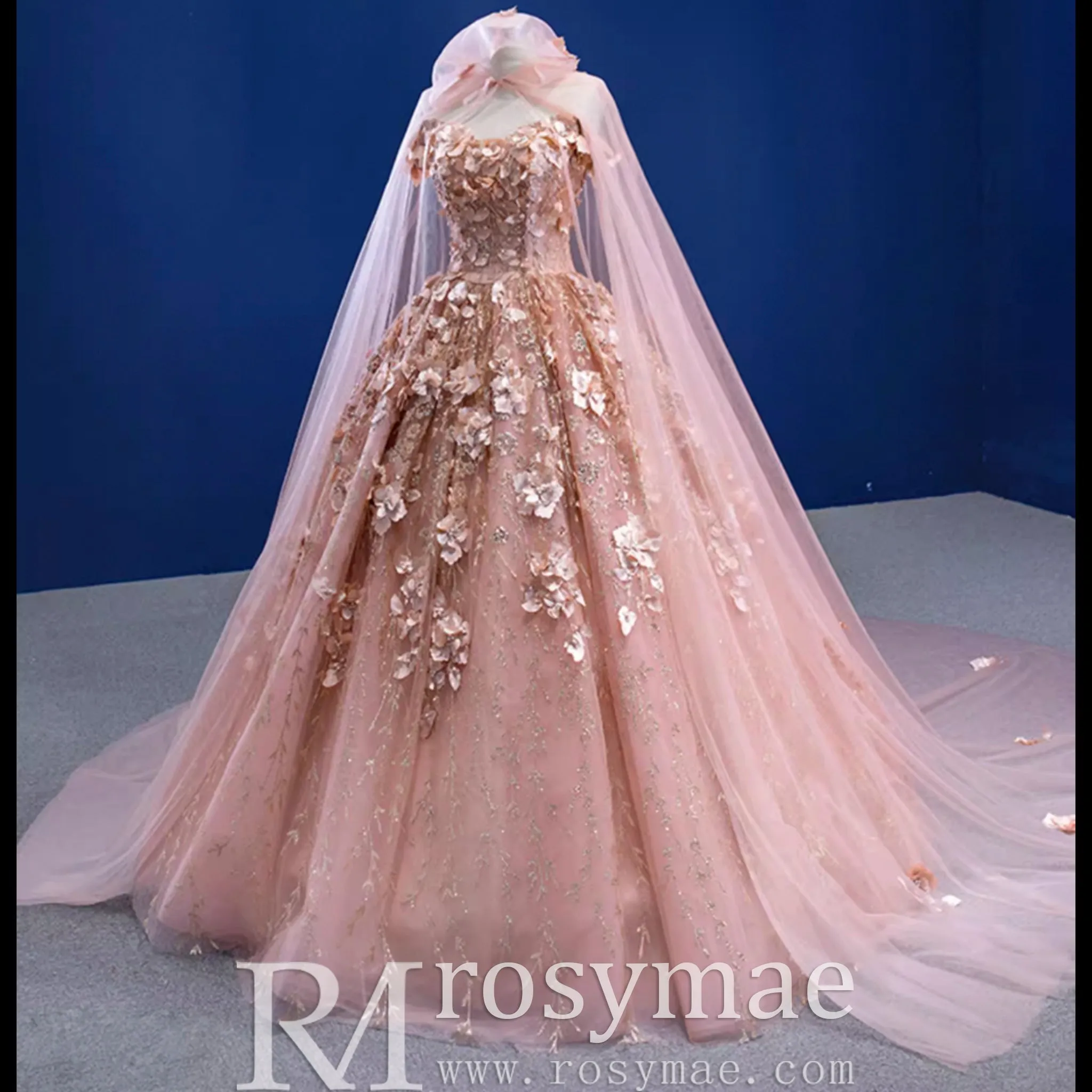 Gorgeous Pink Wedding Dress Ball Gown with Off-The-Shoulder
