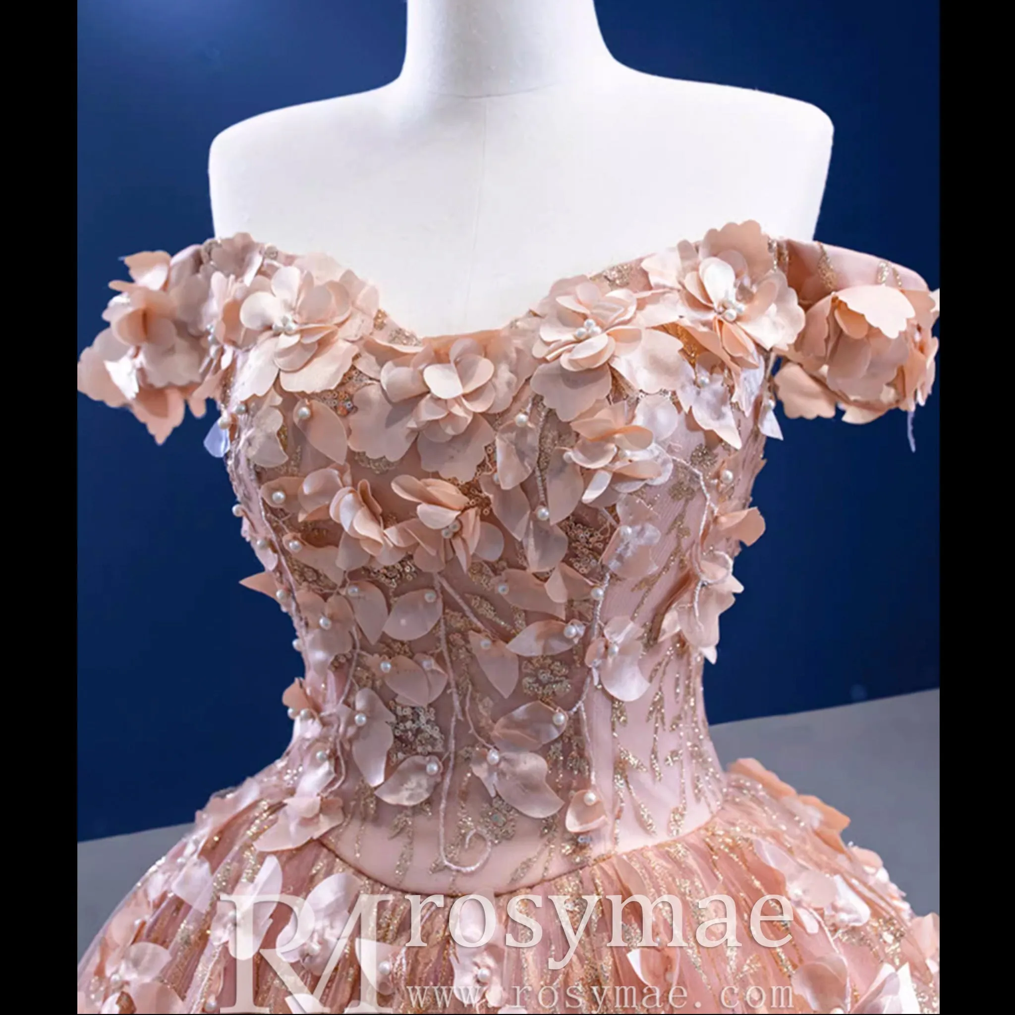 Gorgeous Pink Wedding Dress Ball Gown with Off-The-Shoulder