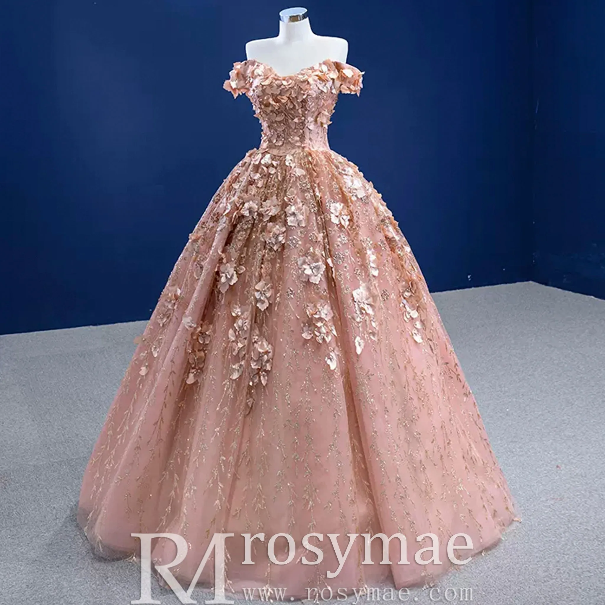 Gorgeous Pink Wedding Dress Ball Gown with Off-The-Shoulder