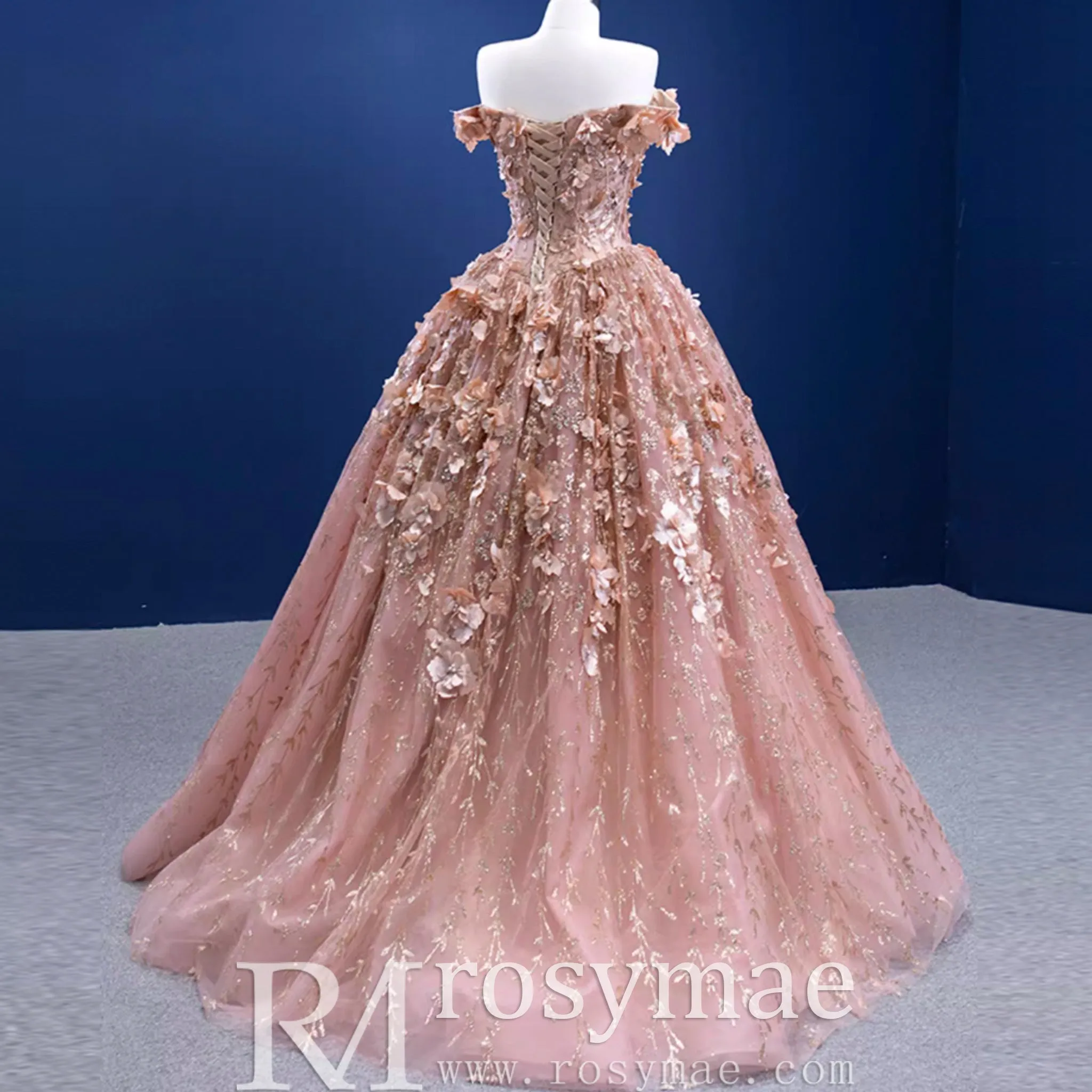 Gorgeous Pink Wedding Dress Ball Gown with Off-The-Shoulder