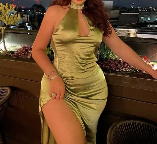 Green Halter Sheath Satin Long Evening Dress with Split, D70