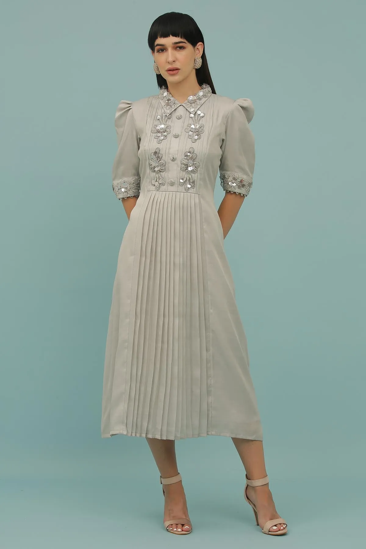Grey Patchwork A-Line Dress