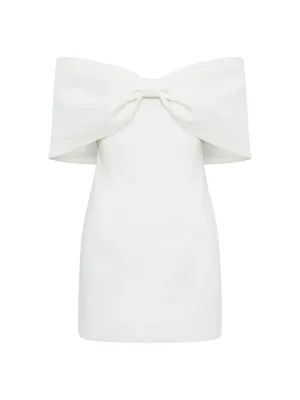 Gwyneth Off Shoulder Bow Mini Dress in White