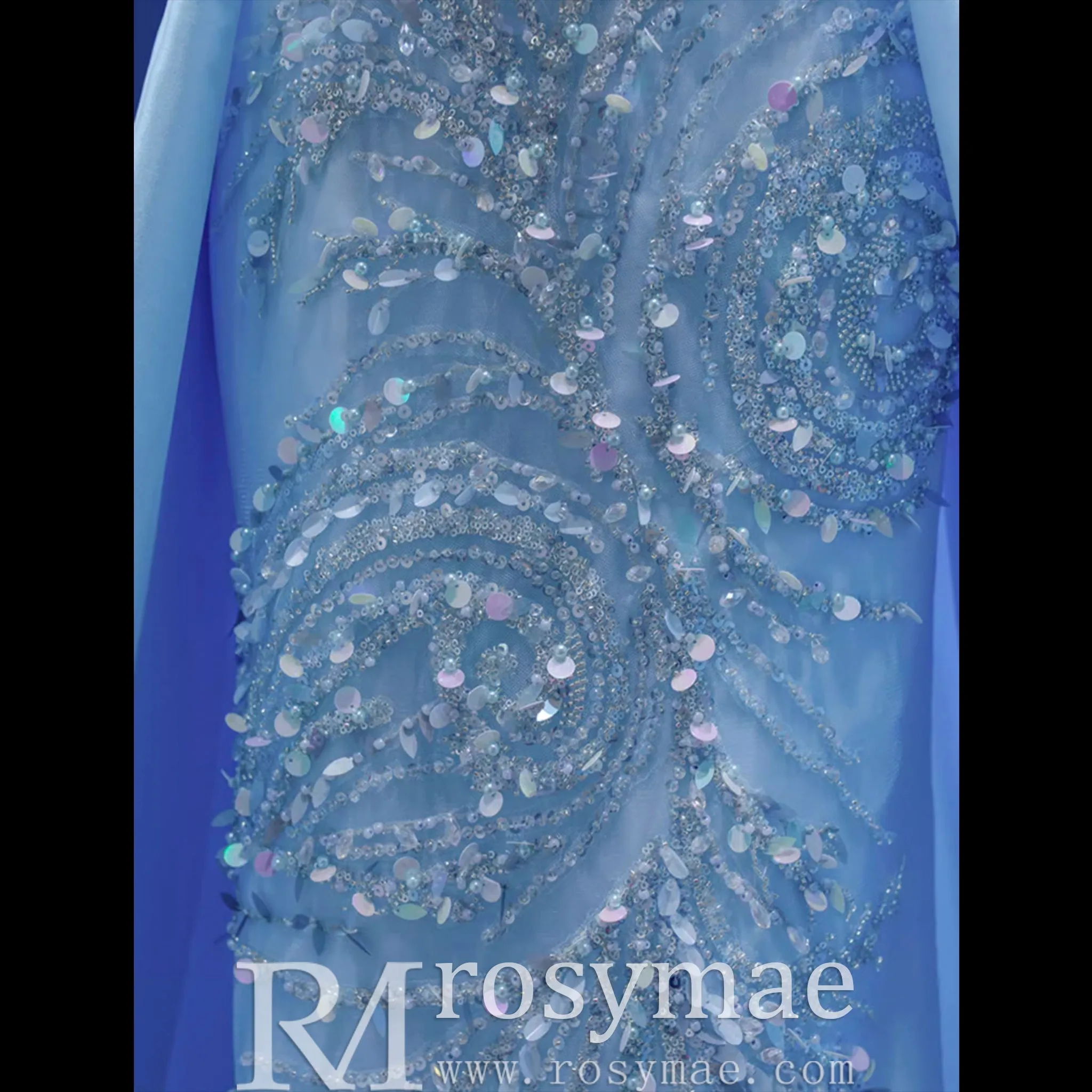 High-end Pool Blue Beading Pearl Sequins Prom Dresses