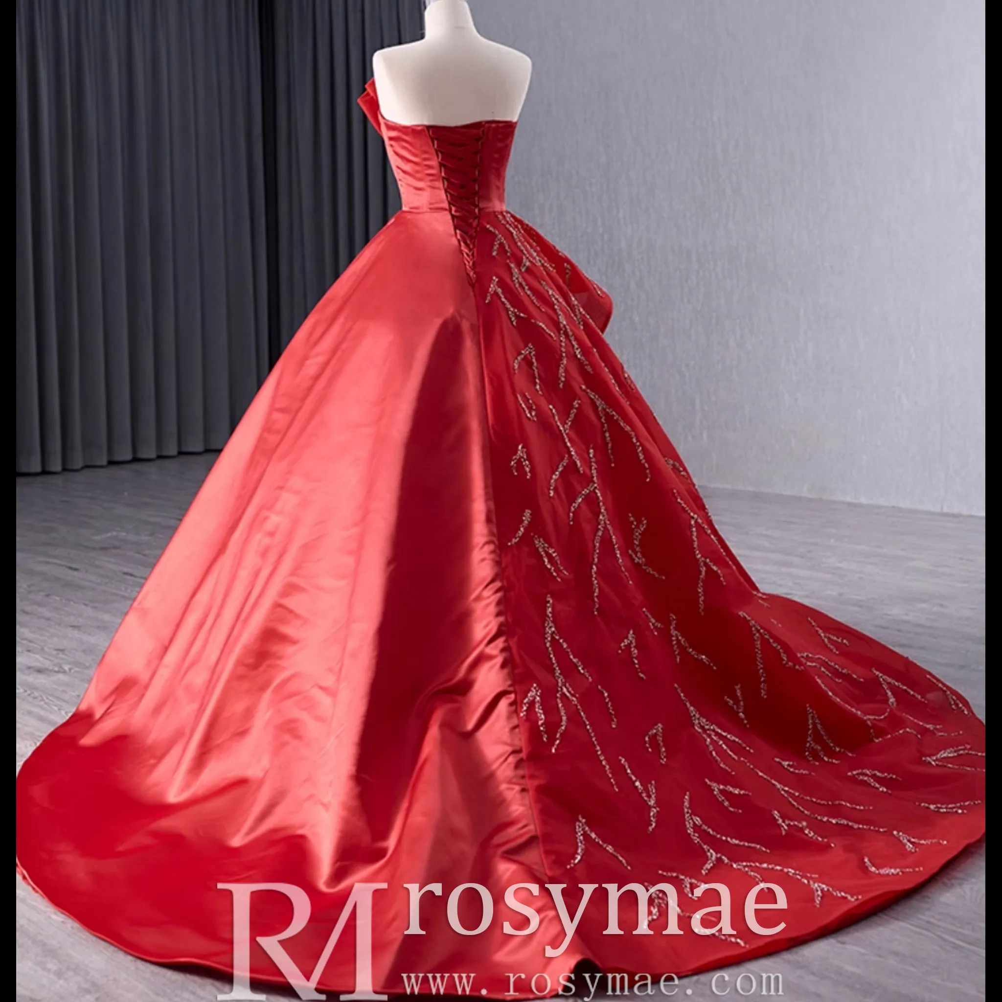 High-end Red Beading Prom Dress Asymmetrical Neck Formal Gown