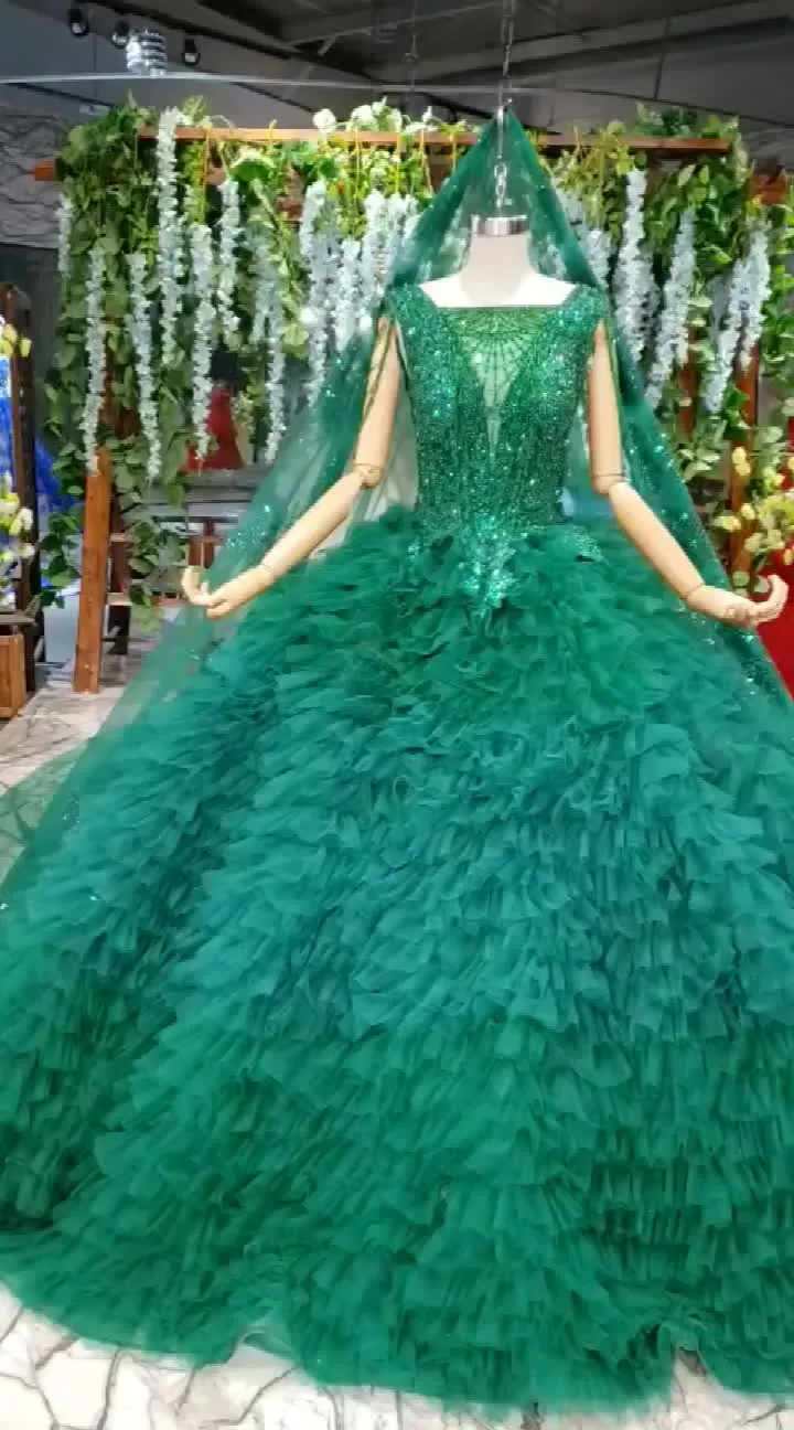 HTL921 women party  heavy beading with veil emerald green prom dresses