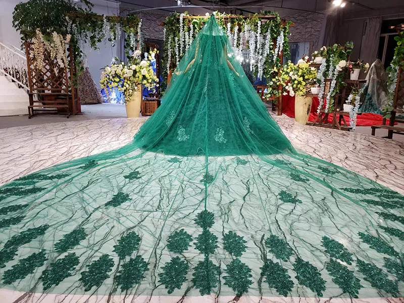 HTL921 women party  heavy beading with veil emerald green prom dresses
