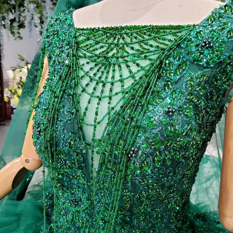HTL921 women party  heavy beading with veil emerald green prom dresses