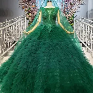 HTL921 women party  heavy beading with veil emerald green prom dresses