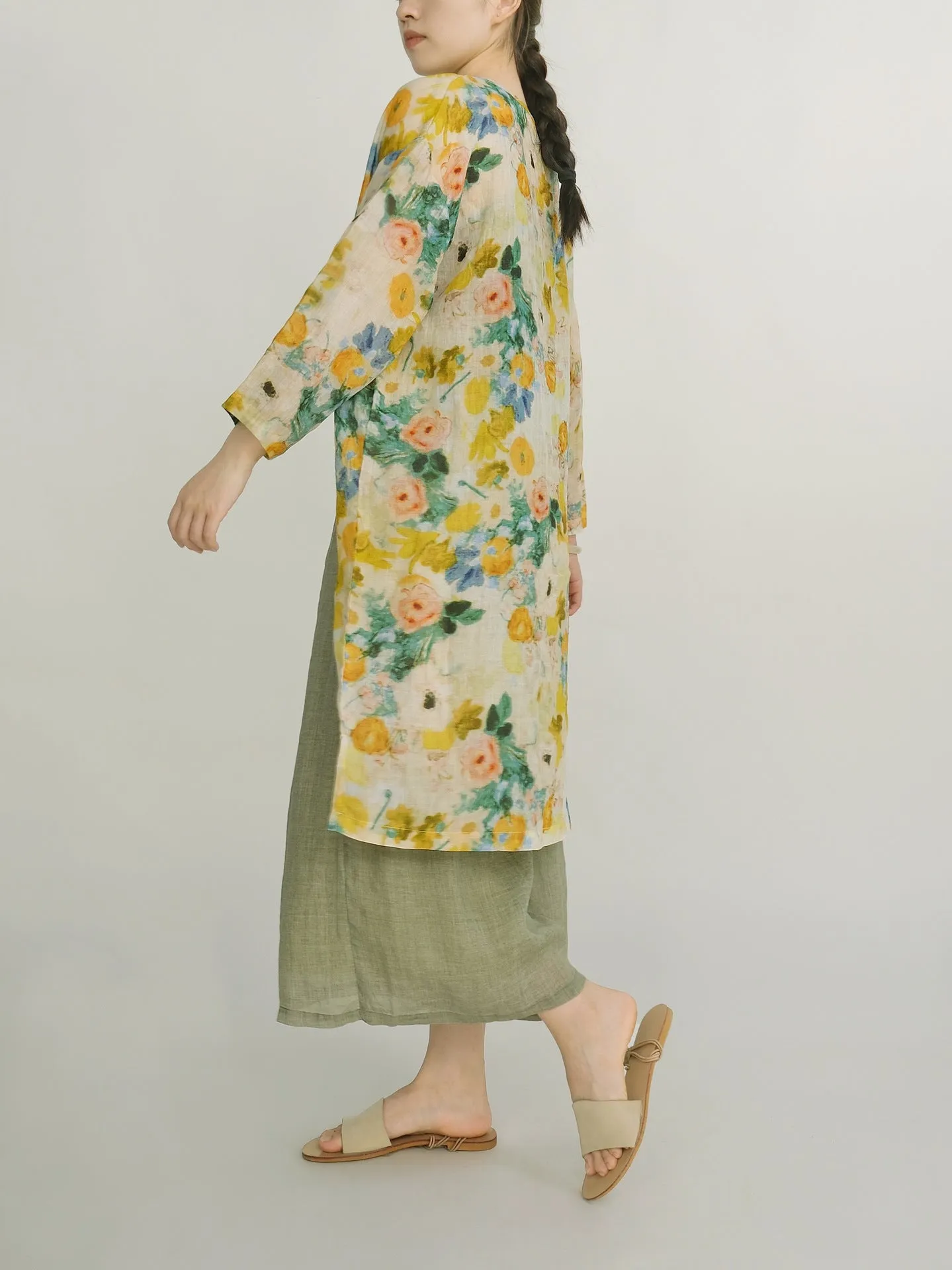 Impressionist Floral V-Neck Long Top