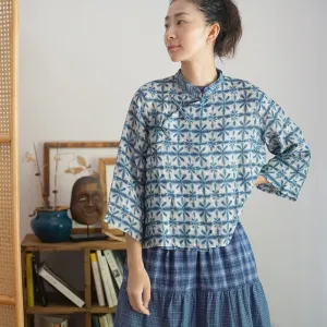 Indigo Dyed Print Cheongsam Qipao Top