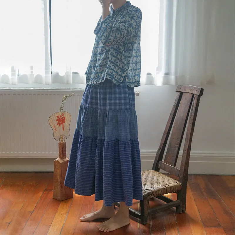 Indigo Dyed Print Cheongsam Qipao Top
