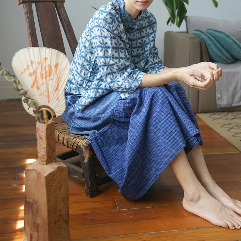 Indigo Dyed Print Cheongsam Qipao Top