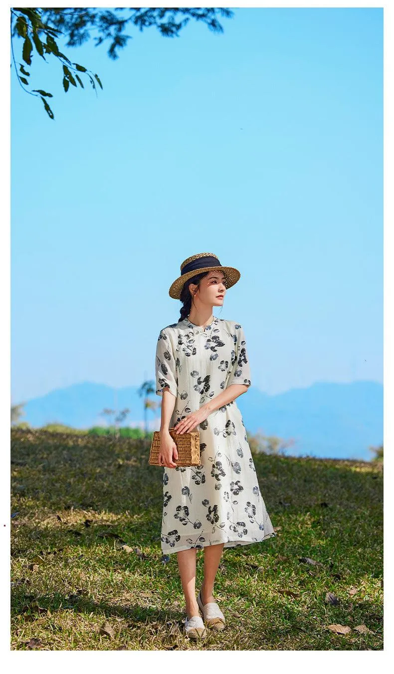 Ink Wash-inspired Print Loose Style Cheongsam