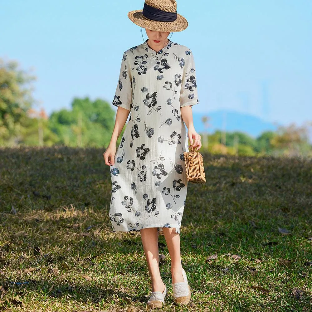 Ink Wash-inspired Print Loose Style Cheongsam