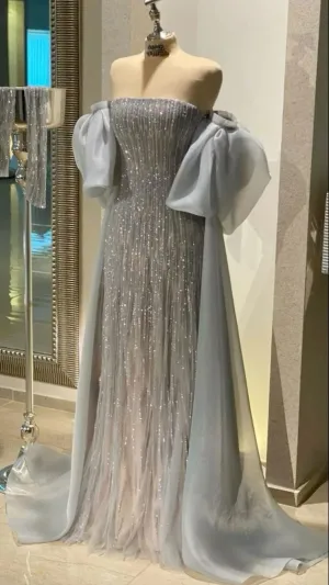 JazzHer Classy Sheath Off The Shoulder Sequin  Long Party Dress Prom Dresses Evening Dress (PRE-ORDER)