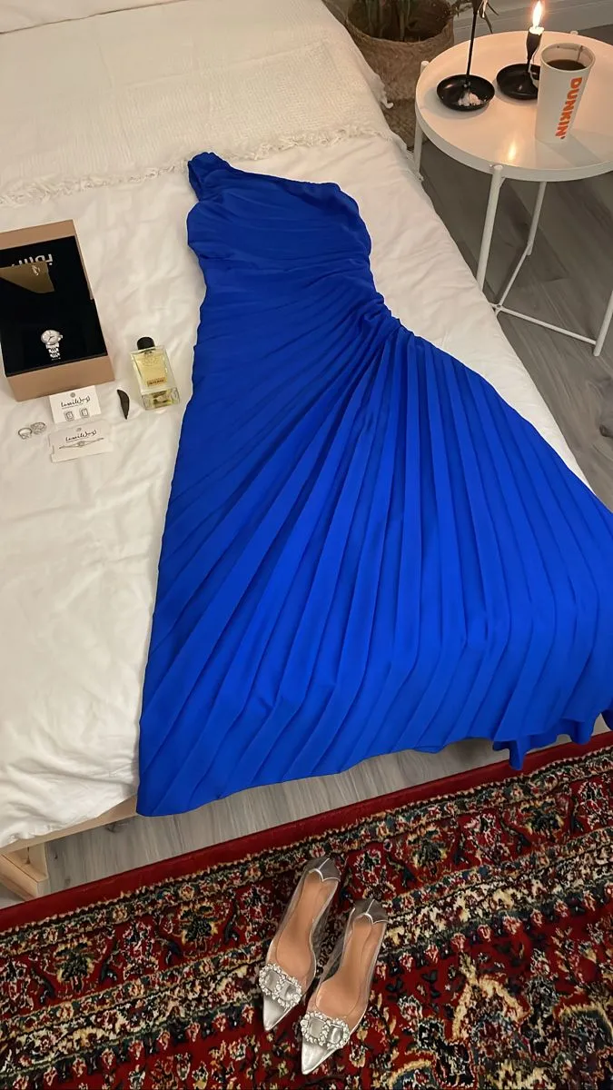 JazzHer Classy Sheath One Shoulder Royal Blue Chiffon Long Party Dress Prom Dresses Evening Dress (PRE-ORDER)