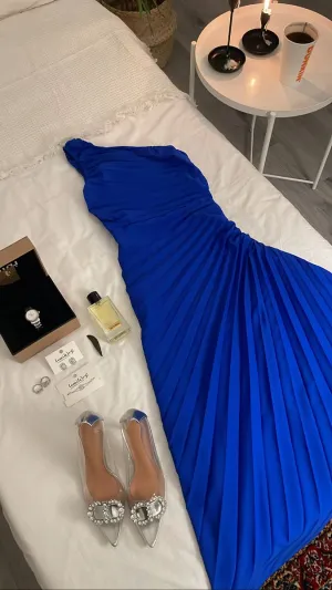 JazzHer Classy Sheath One Shoulder Royal Blue Chiffon Long Party Dress Prom Dresses Evening Dress (PRE-ORDER)