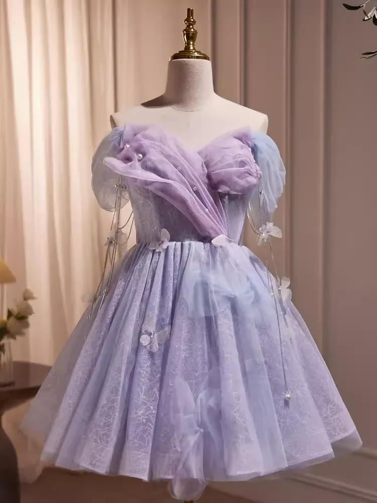 JazzHer Cute Ball Gown Off The Shoulder Lilac Party Dress Homecoming Dresses (PRE-ORDER)