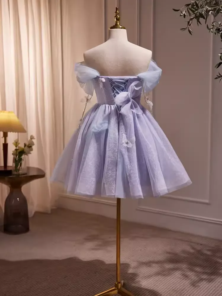 JazzHer Cute Ball Gown Off The Shoulder Lilac Party Dress Homecoming Dresses (PRE-ORDER)