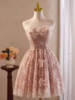JazzHer Cute Ball Gown Off The Shoulder Pink Lace Party Dress Homecoming Dresses (PRE-ORDER)