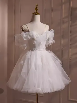 JazzHer Cute Ball Gown Spaghetti Straps White Tulle Party Dress Homecoming Dresses (PRE-ORDER)