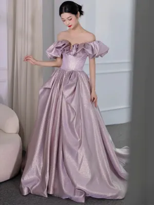 JazzHer Elegant Ball Gown Off The Shoulder Lilac Short Sleeves Evening Dress Long Prom Dresses (PRE-ORDER)