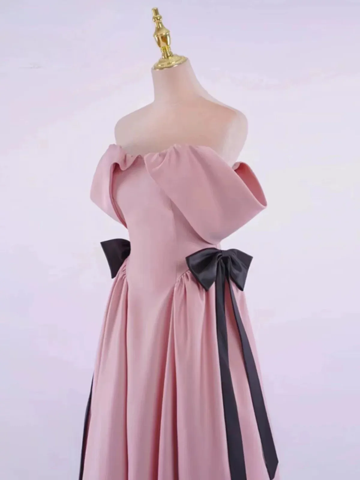 JazzHer Elegant Ball Gown Off The Shoulder Pink Satin Long Prom Dress Evening Dresses (PRE-ORDER)