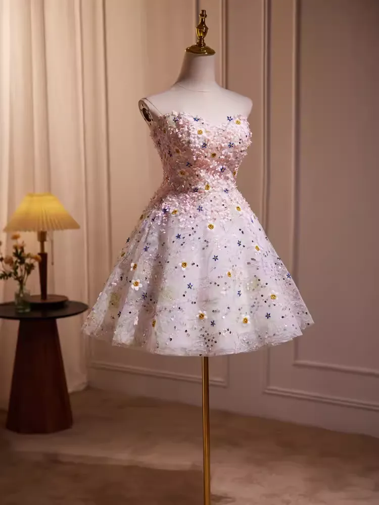 JazzHer Elegant Ball Gown Strapless Sequin Party Dress Pink Homecoming Dresses (PRE-ORDER)